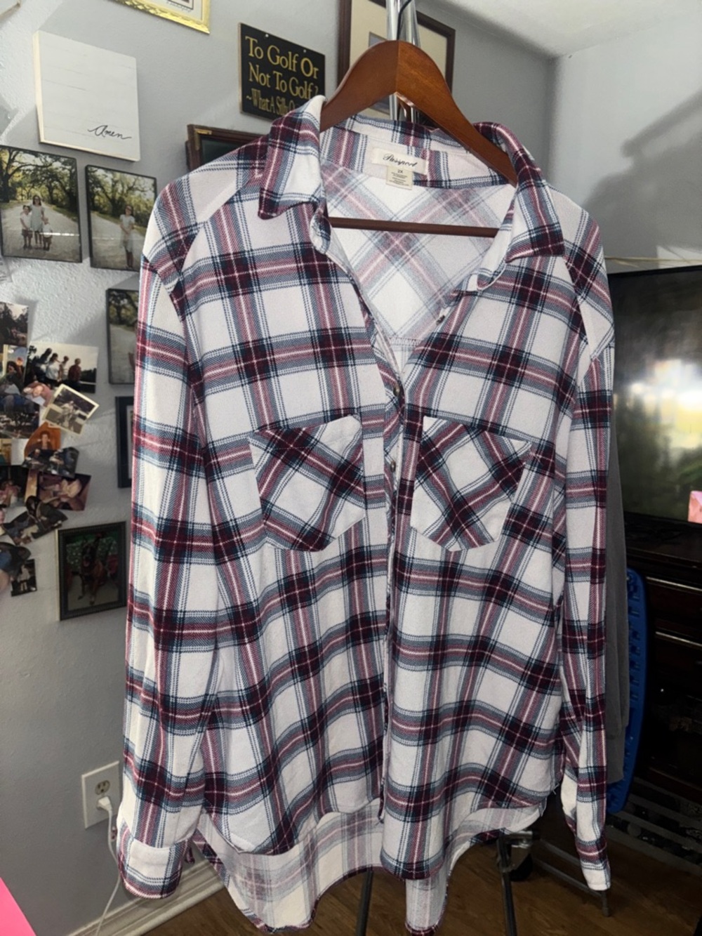 Passport Plaid Button Down Top